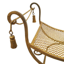 Load image into Gallery viewer, Mid-Century Italian Gilded X-Frame Curule Vanity Stool with Metal Mesh