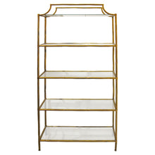 Load image into Gallery viewer, Italian 1970s Faux Bamboo Brass & Glass Five-Tier Étagère, Hollywood Regency Style