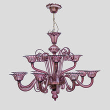 Load image into Gallery viewer, 12 light Venetian Purple color hand blown chandelier by Cenedese