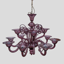 Load image into Gallery viewer, 12 light Venetian Purple color hand blown chandelier by Cenedese