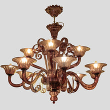 Load image into Gallery viewer, 12 light Venetian Purple color hand blown chandelier by Cenedese