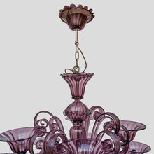 Load image into Gallery viewer, 12 light Venetian Purple color hand blown chandelier by Cenedese