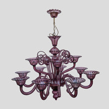 Load image into Gallery viewer, 12 light Venetian Purple color hand blown chandelier by Cenedese