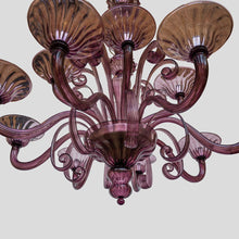 Load image into Gallery viewer, 12 light Venetian Purple color hand blown chandelier by Cenedese
