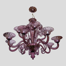 Load image into Gallery viewer, 12 light Venetian Purple color hand blown chandelier by Cenedese