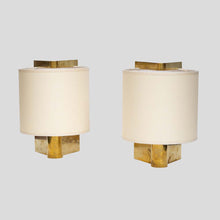 Load image into Gallery viewer, 1970s fabric shade on brass table lamps by Giuliana Gramigna