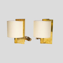 Load image into Gallery viewer, 1970s fabric shade on brass table lamps by Giuliana Gramigna