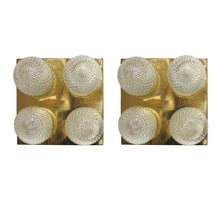 Load image into Gallery viewer, Pair of Large Vintage 1970s Brass & Glass Wall Lights with Four Globe Shades