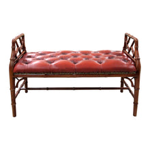 Load image into Gallery viewer, 1950s English Red Leather Bench with Faux Bamboo Frame