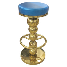 Load image into Gallery viewer, Set of 6 Vintage Brass Bar Stools with Blue Leather Seats, Italian 1970s–80s