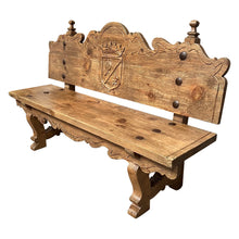 Load image into Gallery viewer, 1920s Oak Heraldic Bench with Spanish & French Royal Alliance Crest