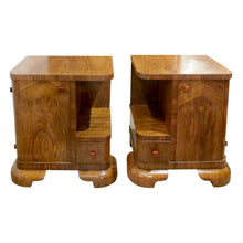 Load image into Gallery viewer, Pair of 1930s Belgian Art Deco Walnut Veneered Bedside Tables