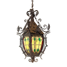 Load image into Gallery viewer, Late 19th-Century French Napoleon III Wrought-Iron Lantern with Stained Glass