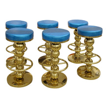 Load image into Gallery viewer, Set of 6 Vintage Brass Bar Stools with Blue Leather Seats, Italian 1970s–80s
