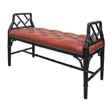 Load image into Gallery viewer, 1950s English Red Leather Bench with Faux Bamboo Frame