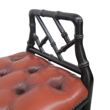 Load image into Gallery viewer, 1950s English Red Leather Bench with Faux Bamboo Frame