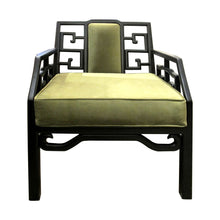 Load image into Gallery viewer, Pair of Mid-Century Chinese Black Lacquer Armchairs with Geometric Fretwork