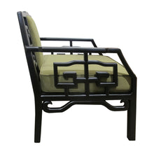 Load image into Gallery viewer, Pair of Mid-Century Chinese Black Lacquer Armchairs with Geometric Fretwork