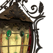 Load image into Gallery viewer, Late 19th-Century French Napoleon III Wrought-Iron Lantern with Stained Glass