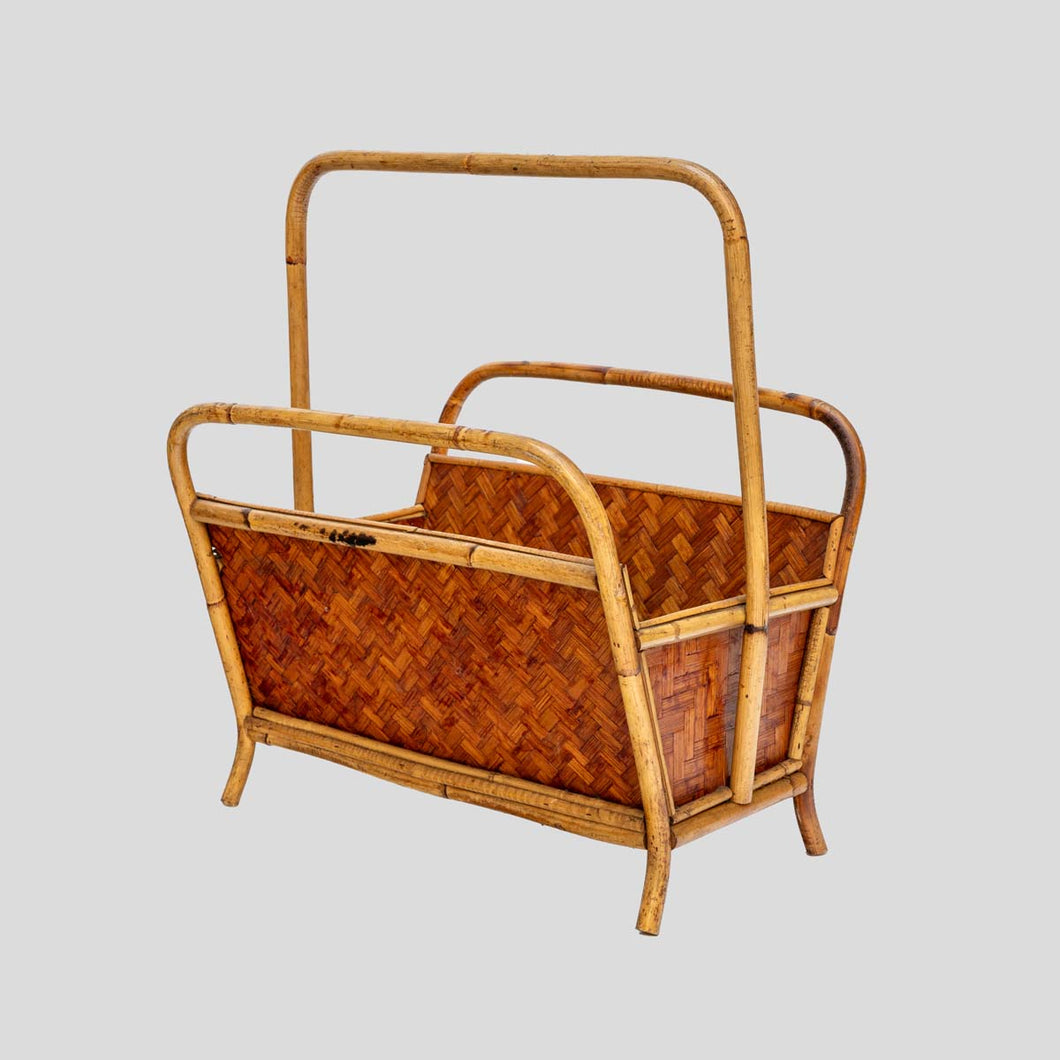 1970s Bamboo and rattan magazine holder
