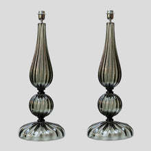 Load image into Gallery viewer, Pair of tall smoke grey Blown Murano glass table lamps