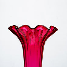 Load image into Gallery viewer, A Tall ruby color blown glass flared single trumpet shape