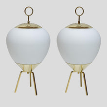 Load image into Gallery viewer, Pair of glass and brass table lamps in style of Stilnovo
