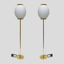 Load image into Gallery viewer, Pair of 1980s floor lamps brass and glass Italian design