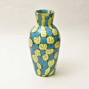 Yellow and Turquoise colour blown vase by Vittorio Ferro