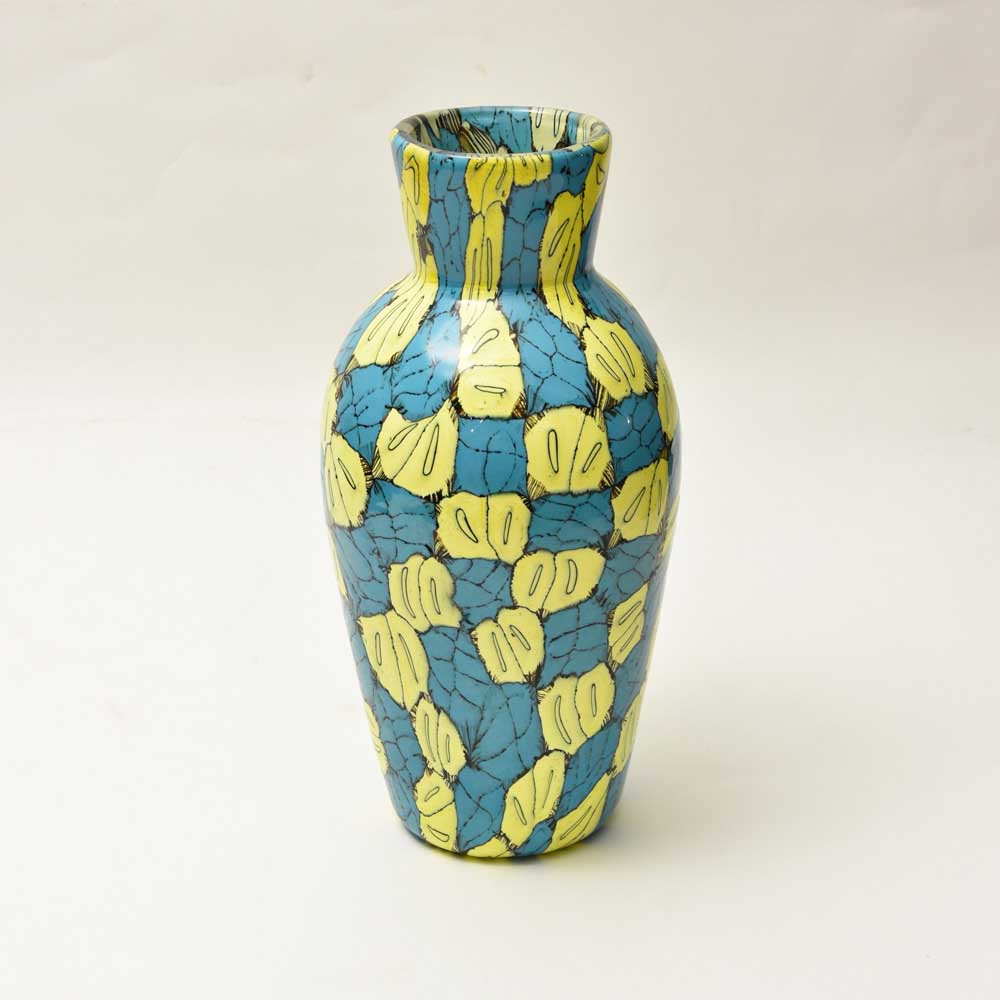 Yellow and Turquoise colour blown vase by Vittorio Ferro