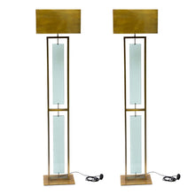 Load image into Gallery viewer, Pair of Fontana Arte Style Brass and Clear Glass floor lamps
