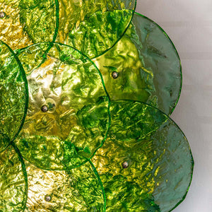 Flash Mount Murano Emerald Green Textured Blown Disc Glass