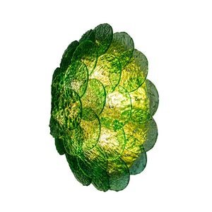 Flash Mount Murano Emerald Green Textured Blown Disc Glass