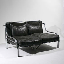 Load image into Gallery viewer, Gae Aulenti Stringa two seater black leather sofa