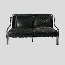 Load image into Gallery viewer, Gae Aulenti Stringa two seater black leather sofa