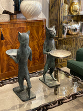 Load image into Gallery viewer, 1960s Pair of Bronze Bird Baths Cat Statues in the Style of Diego Giacometti, English