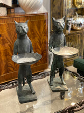 Load image into Gallery viewer, 1960s Pair of Bronze Bird Baths Cat Statues in the Style of Diego Giacometti, English