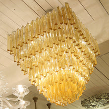 Load image into Gallery viewer, Large square Venini amber colour triedri glass ceiling light