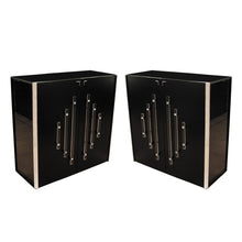 Load image into Gallery viewer, A pair of tall black lacquer cabinets
