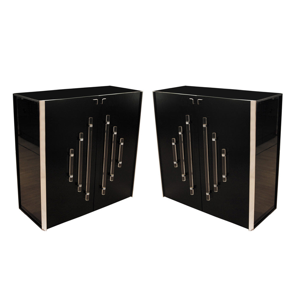 A pair of tall black lacquer cabinets
