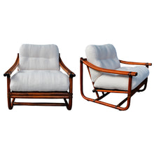 Load image into Gallery viewer, 1960s French Pair of Bamboo Armchairs Newly Upholstered