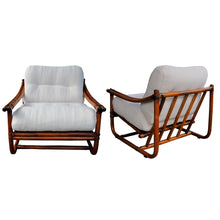 Load image into Gallery viewer, 1960s French Pair of Bamboo Armchairs Newly Upholstered