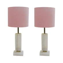 Load image into Gallery viewer, Pair of White Onyx Structural Table Lamps with Pink Shades, Italian 1960s