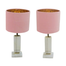 Load image into Gallery viewer, Pair of White Onyx Structural Table Lamps with Pink Shades, Italian 1960s