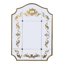 Load image into Gallery viewer, 1940s French Wall Mirror with Eglomisé Gold Leaf Design