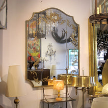 Load image into Gallery viewer, 1940s French Wall Mirror with Eglomisé Gold Leaf Design