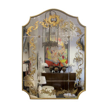 Load image into Gallery viewer, 1940s French Wall Mirror with Eglomisé Gold Leaf Design