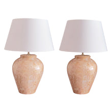 Load image into Gallery viewer, 1970s Pair of Pink Tessellated Marble Table Lamps, Italian