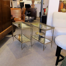 Load image into Gallery viewer, 1950s Pair of Two-Tier Side tables with Antiqued Mirror by Maison Jansen, French