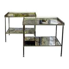 Load image into Gallery viewer, 1950s Pair of Two-Tier Side tables with Antiqued Mirror by Maison Jansen, French